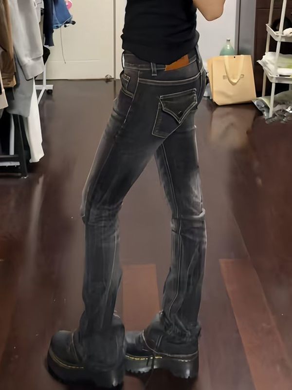 EMMIOL Jeans a zampa a vita bassa effetto retrò