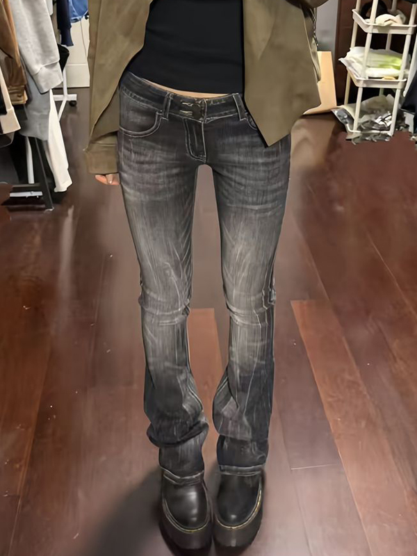 EMMIOL Jeans a zampa a vita bassa effetto retrò