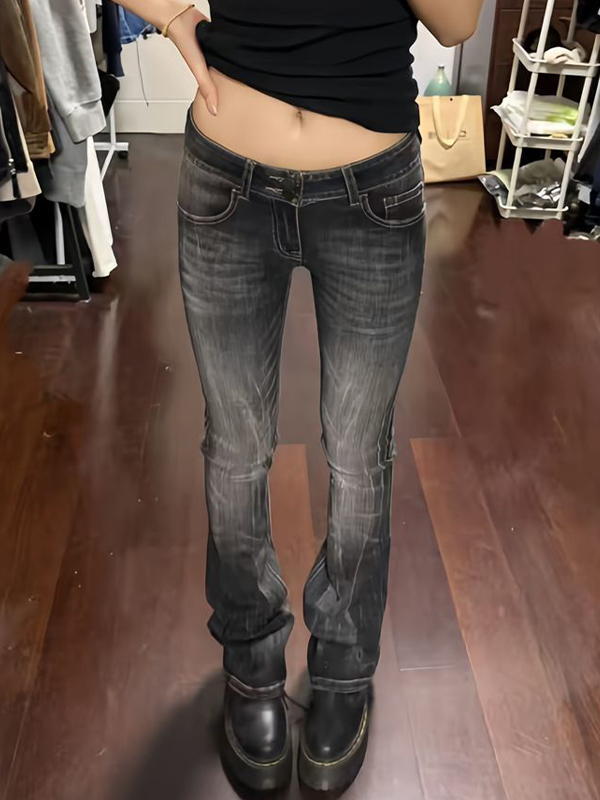 EMMIOL Jeans a zampa a vita bassa effetto retrò