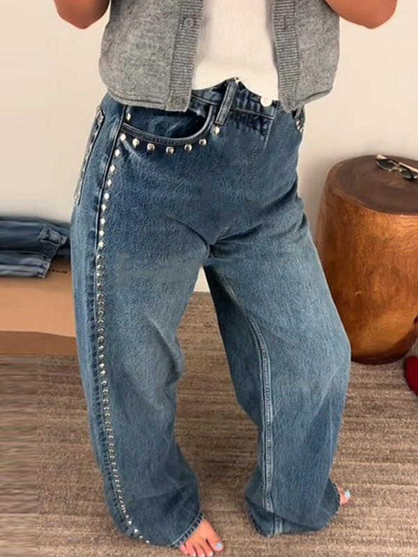 EMMIOL Vaqueros holgados con remaches metálicos