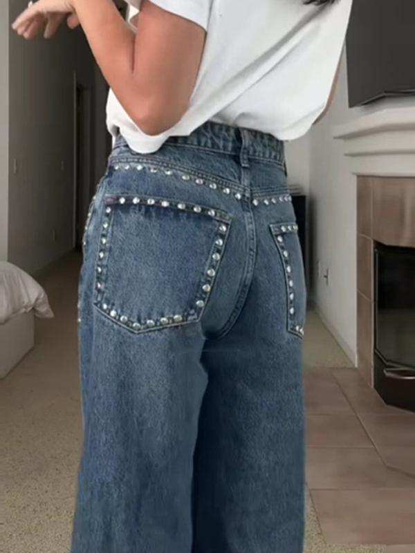 EMMIOL Vaqueros holgados con remaches metálicos