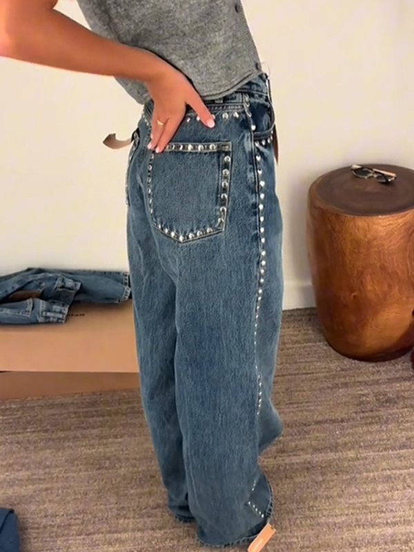 EMMIOL Vaqueros holgados con remaches metálicos