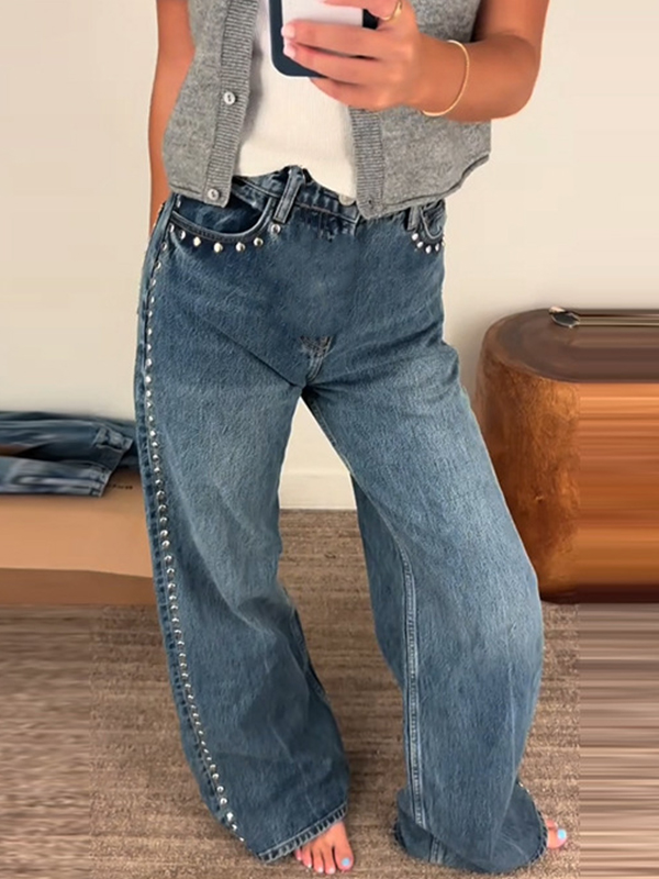 EMMIOL Vaqueros holgados con remaches metálicos