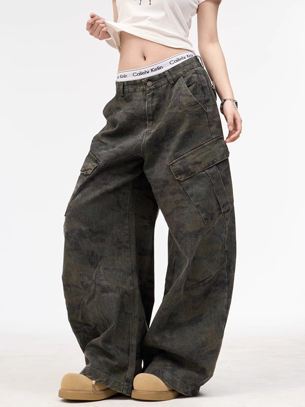 EMMIOL Vaqueros cargo retro con múltiples bolsillos