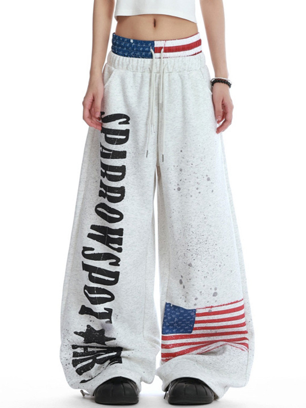 EMMIOL Pantaloni della tuta larghi con stampa di bandiere