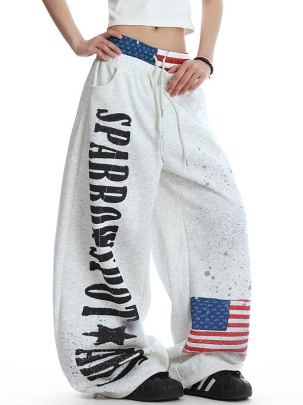 EMMIOL Pantaloni della tuta larghi con stampa di bandiere