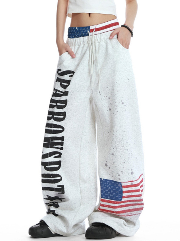 EMMIOL Pantaloni della tuta larghi con stampa di bandiere