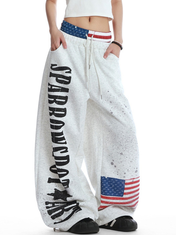 EMMIOL Pantaloni della tuta larghi con stampa di bandiere