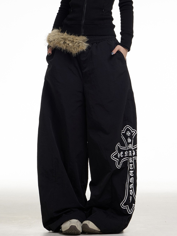 EMMIOL Pantalones deportivos vintage americanos con diamantes de imitación en forma de cruz