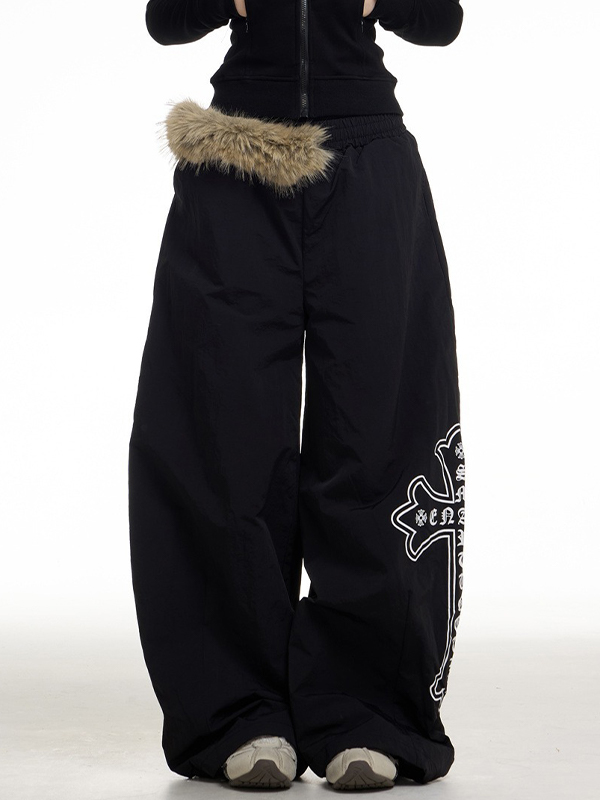 EMMIOL Pantalones deportivos vintage americanos con diamantes de imitación en forma de cruz