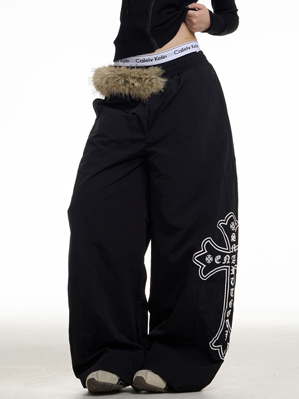 EMMIOL Pantalones deportivos vintage americanos con diamantes de imitación en forma de cruz