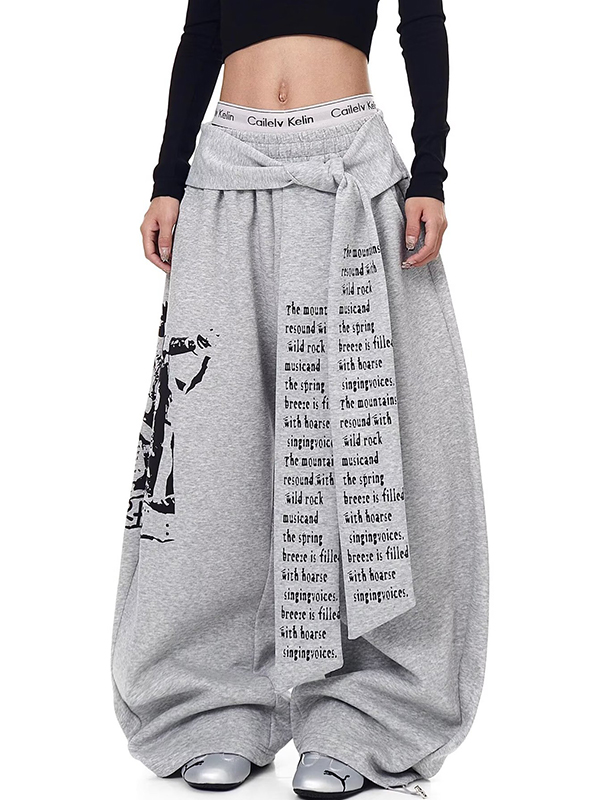 EMMIOL Pantaloni della tuta con fiocco e lettere fantasia