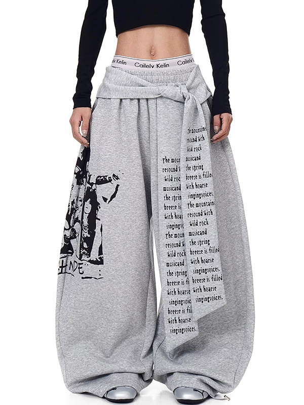 EMMIOL Pantaloni della tuta con fiocco e lettere fantasia