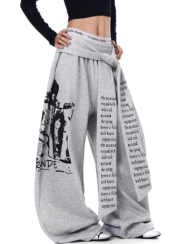 EMMIOL Pantaloni della tuta con fiocco e lettere fantasia