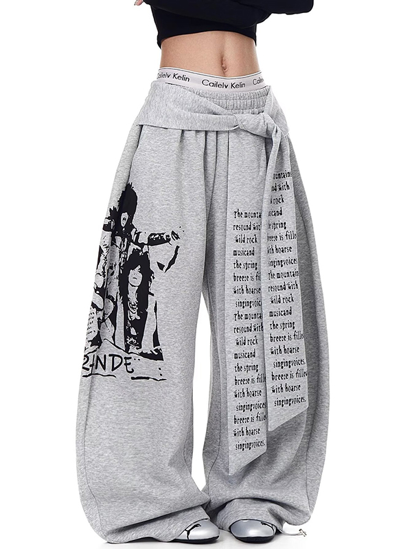 EMMIOL Pantaloni della tuta con fiocco e lettere fantasia