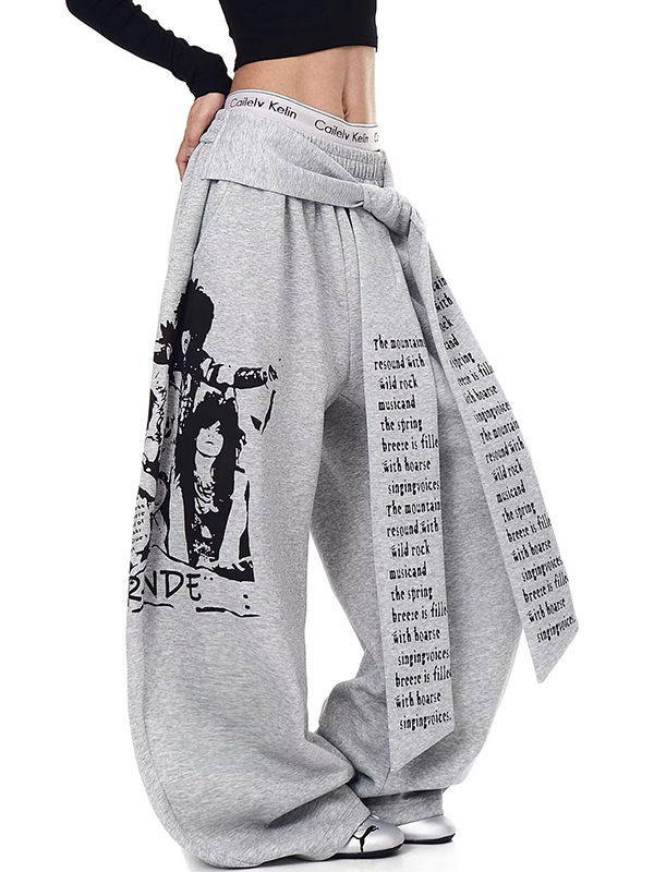 EMMIOL Pantaloni della tuta con fiocco e lettere fantasia