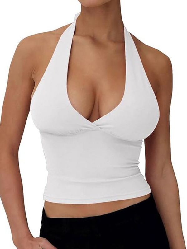 EMMIOL Chaleco halter sin espalda de color sólido