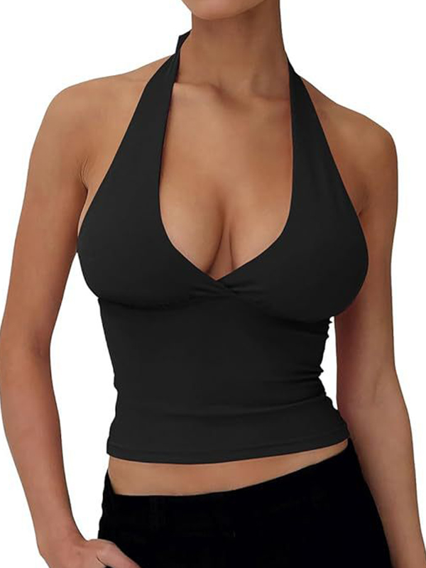 EMMIOL Chaleco halter sin espalda de color sólido