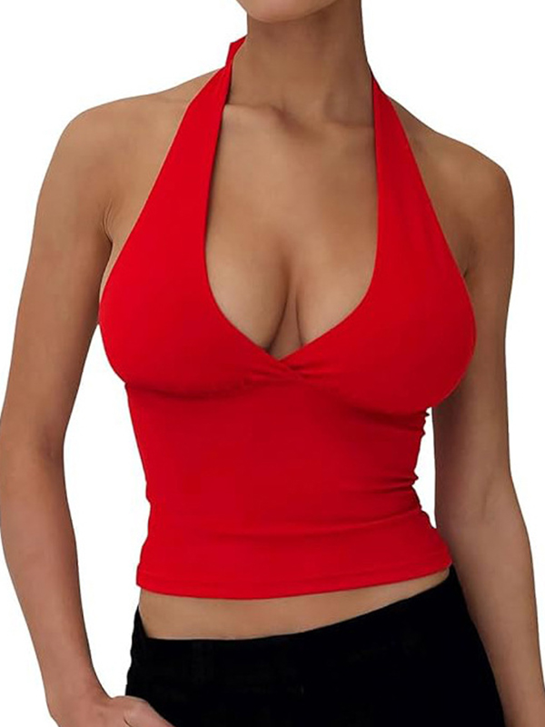 EMMIOL Chaleco halter sin espalda de color sólido