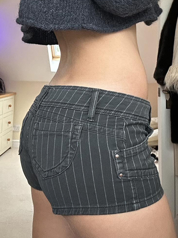 EMMIOL Shorts vaqueros a rayas con bloques de color