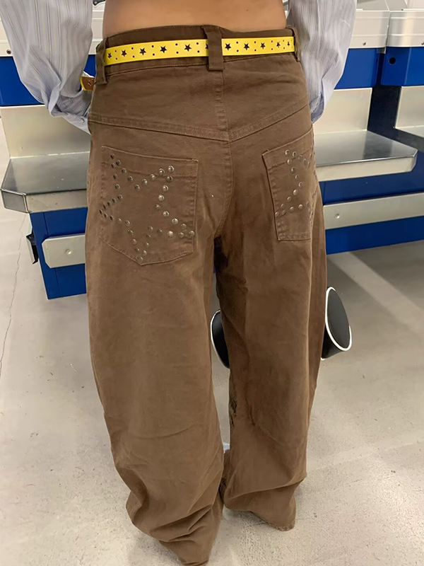 EMMIOL Vaqueros holgados con forro polar marrón