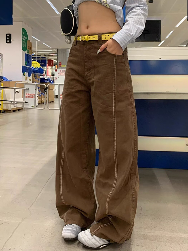 EMMIOL Vaqueros holgados con forro polar marrón