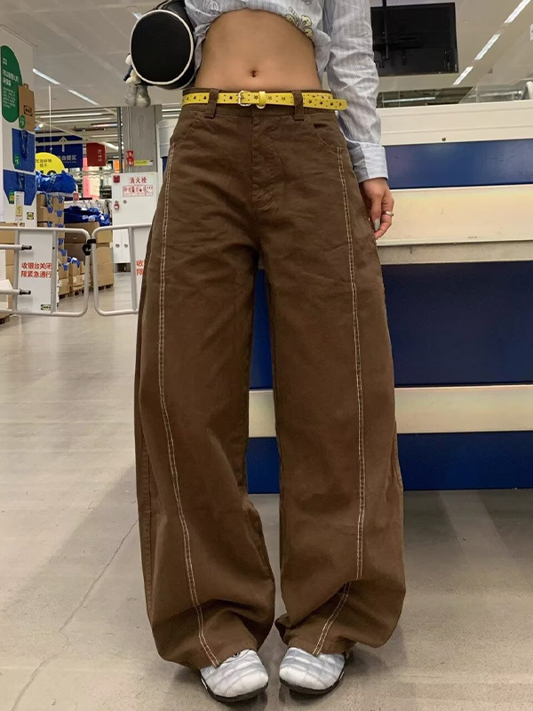 EMMIOL Vaqueros holgados con forro polar marrón