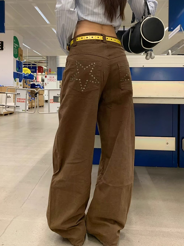 EMMIOL Vaqueros holgados con forro polar marrón