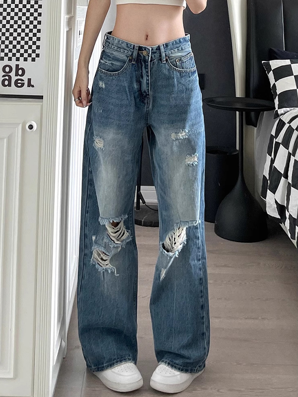 EMMIOL Unique Holes Baggy Jeans