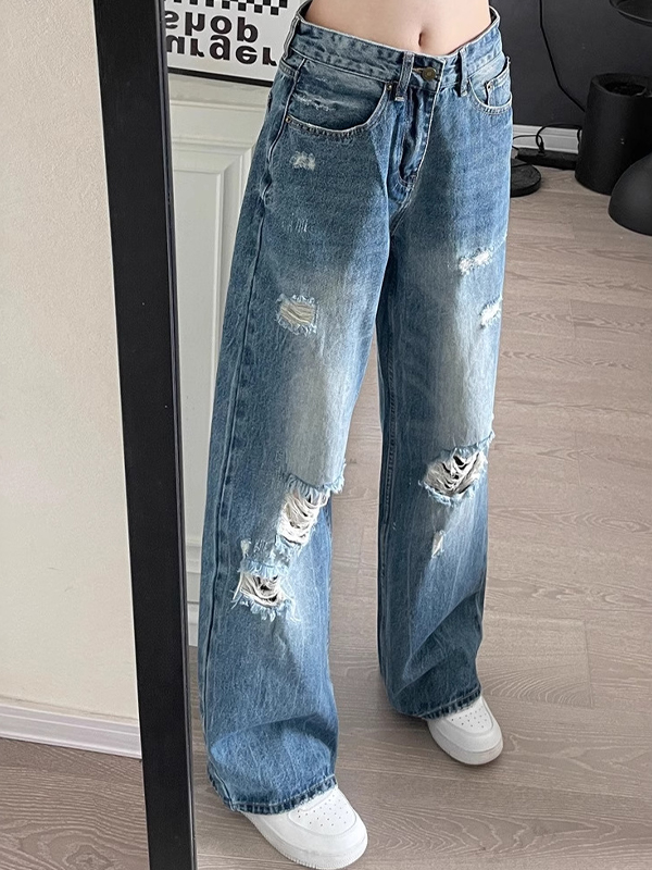 EMMIOL Unique Holes Baggy Jeans