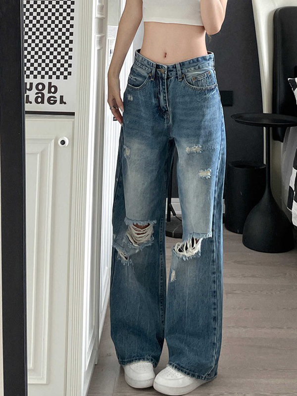 EMMIOL Unique Holes Baggy Jeans
