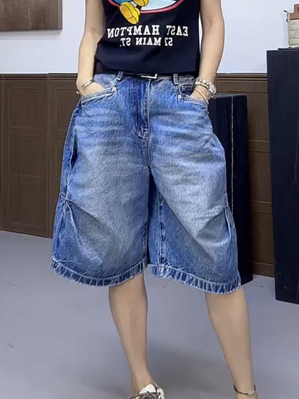 EMMIOL High-Waisted Cropped Denim Shorts