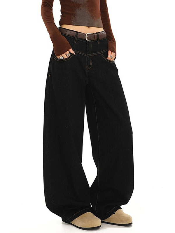 EMMIOL Vaqueros holgados con diseño de cuchillo curvo vintage americano