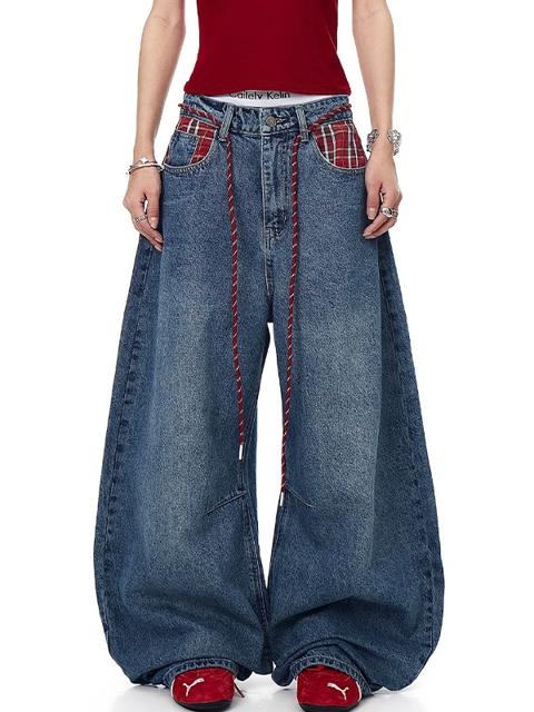 American Vintage Plaid Baggy Jeans