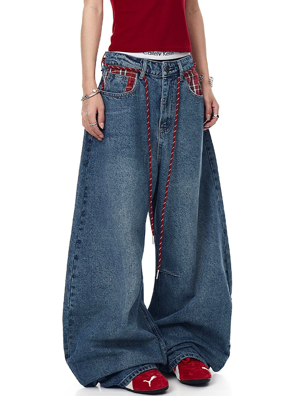 EMMIOL American Vintage Plaid Baggy Jeans