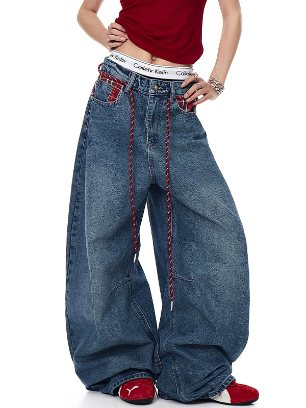 EMMIOL American Vintage Plaid Baggy Jeans