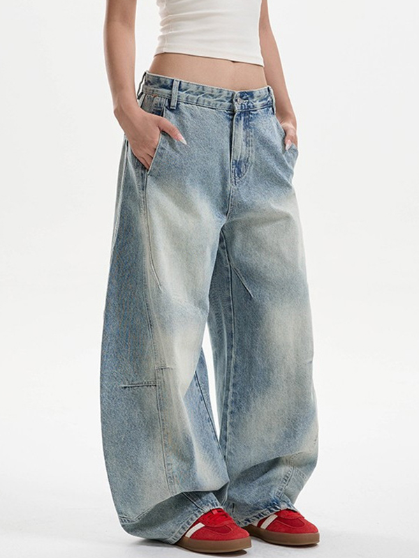 EMMIOL American-Style Washed Distressed Finish Baggy Jeans