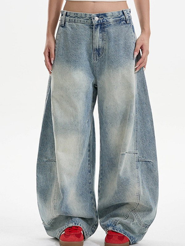 EMMIOL American-Style Washed Distressed Finish Baggy Jeans