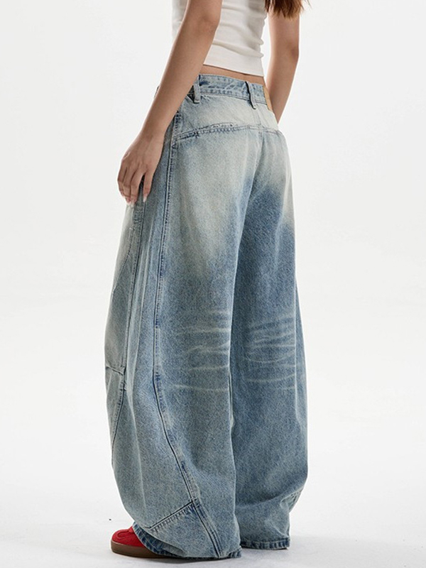EMMIOL American-Style Washed Distressed Finish Baggy Jeans