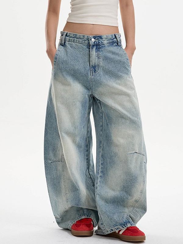 EMMIOL American-Style Washed Distressed Finish Baggy Jeans