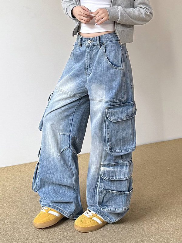 EMMIOL Retro Loose Fit Multi-Pocket Cargo Jeans
