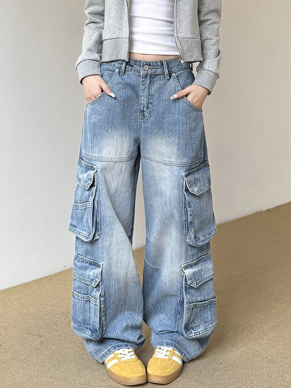 EMMIOL Retro Loose Fit Multi-Pocket Cargo Jeans