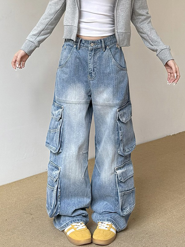 EMMIOL Retro Loose Fit Multi-Pocket Cargo Jeans