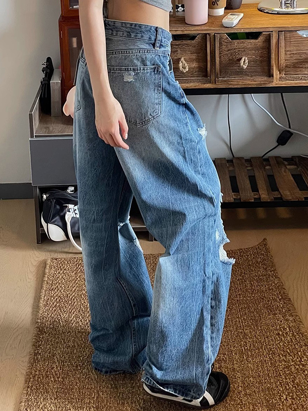 EMMIOL Street-Style Ripped Vintage Jeans