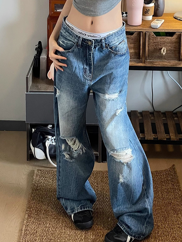 EMMIOL Street-Style Ripped Vintage Jeans