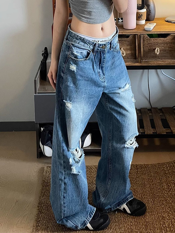 EMMIOL Street-Style Ripped Vintage Jeans