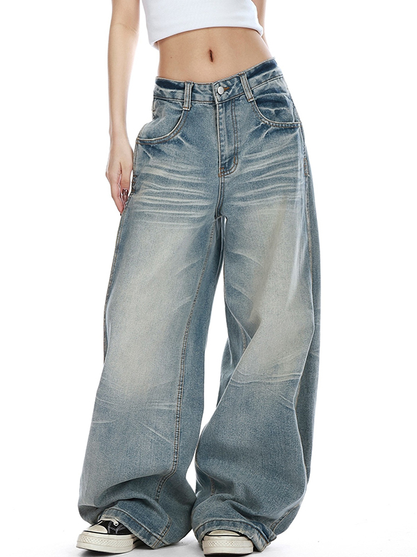 EMMIOL Cat Whiskers Distressed Wash Baggy Jeans