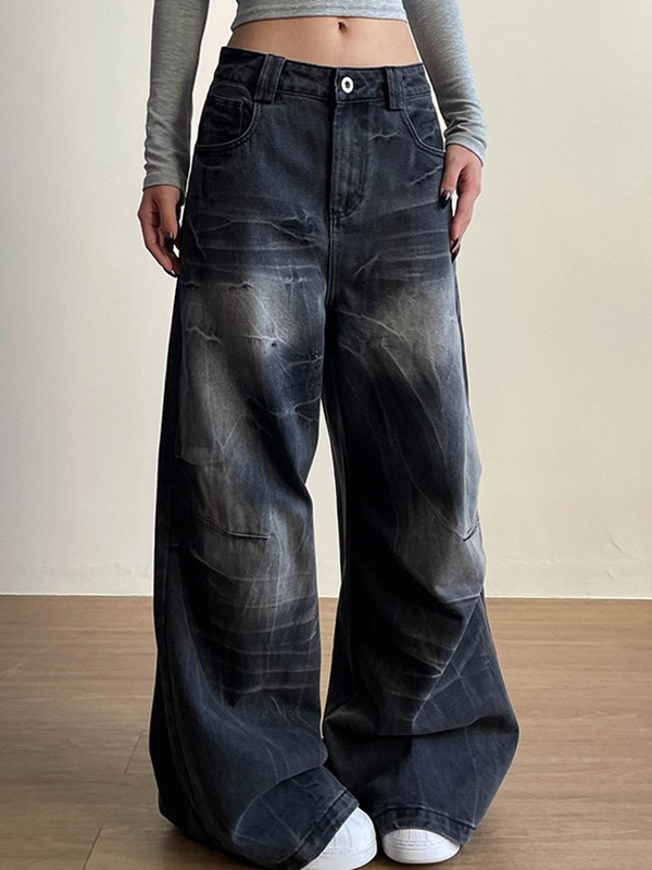 EMMIOL American-Style Crack Wash Boyfriend Jeans
