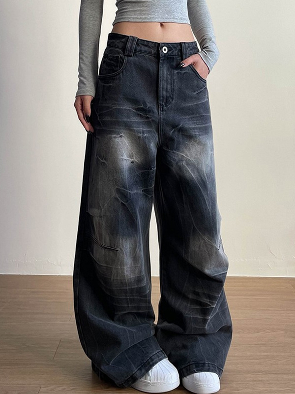 EMMIOL American-Style Crack Wash Boyfriend Jeans