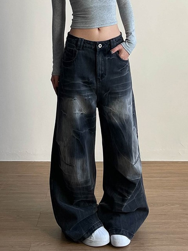 EMMIOL American-Style Crack Wash Boyfriend Jeans